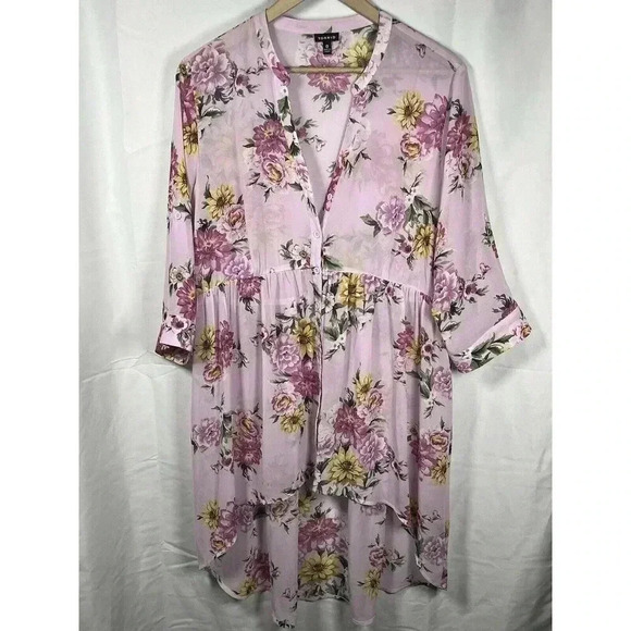 Torrid Tops - Torrid lexi chiffon hi-lo tunic blouse size 0 pink floral lightweight casual